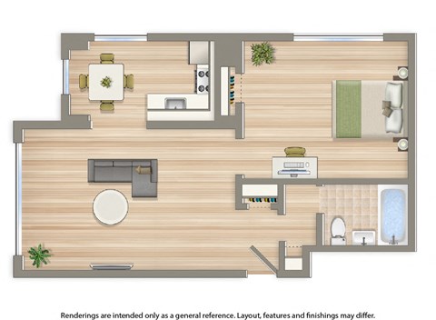 sherry hall one bedroom apartment floor plan rendering